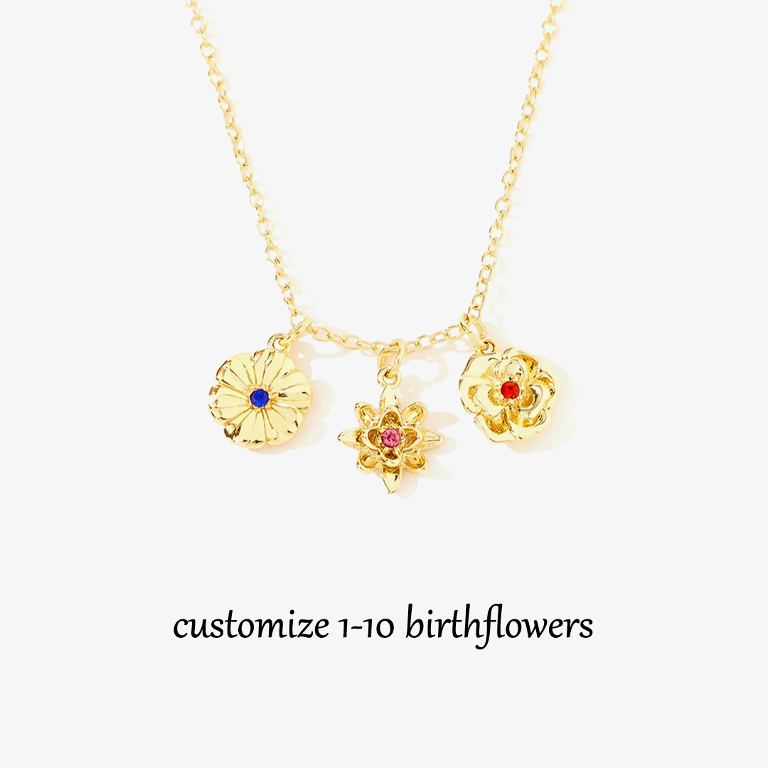 Grandma's/Mama's garden1-10 Three-Dimensional Birth Flowers Necklace
