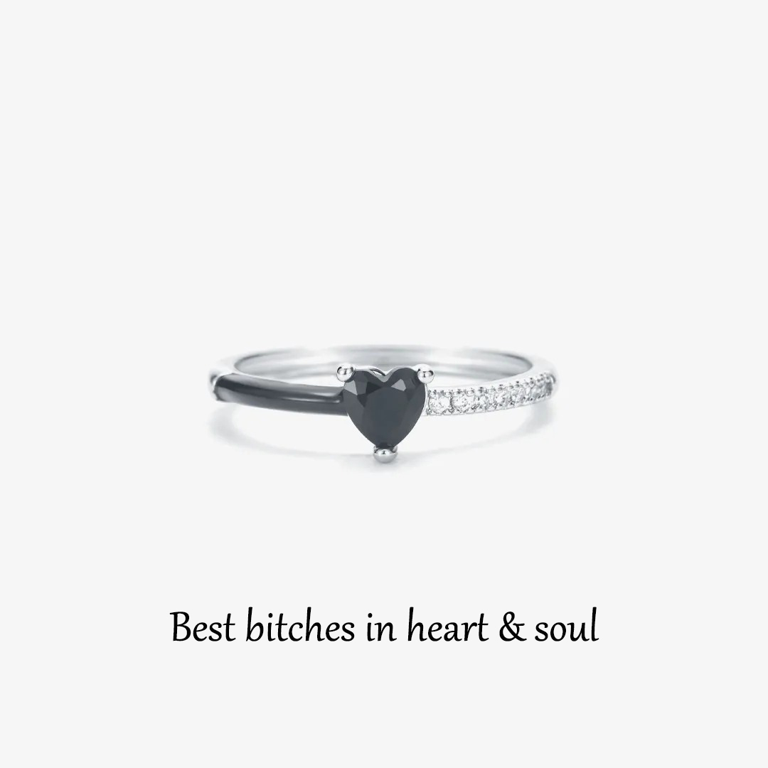 For Friends - Best bitches in heart & soul Half Diamond Ring