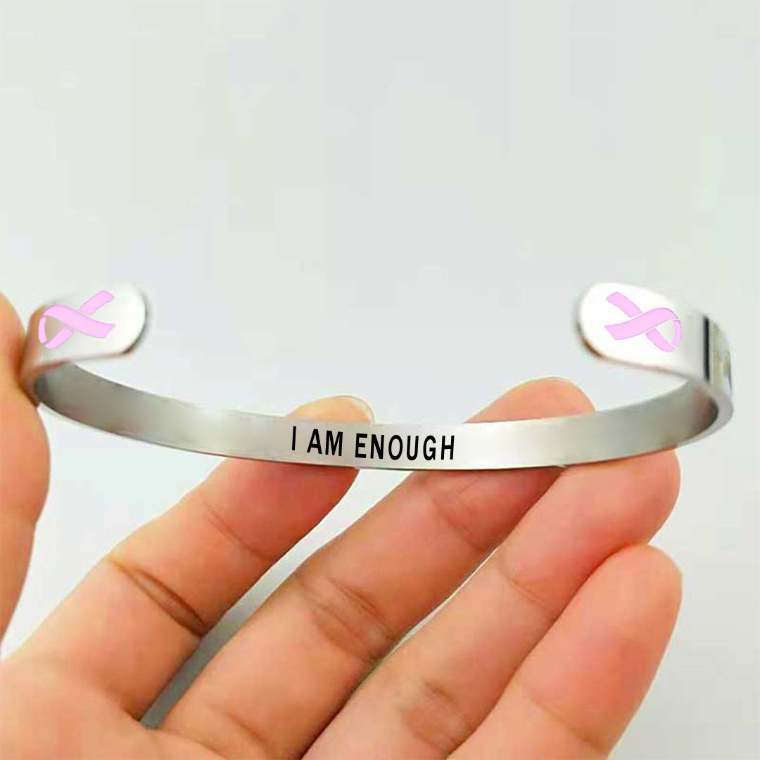Breast Cancer Awareness-I Am Enough Pink ribbon thin Bracelet