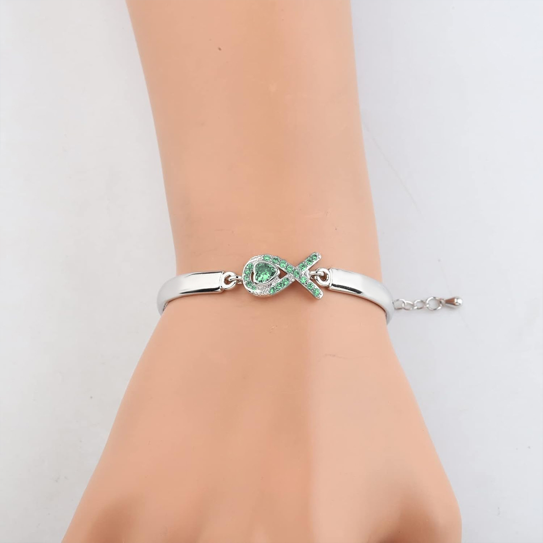 Kidney Disease Awareness-Green Heart Ribbon Bracelet