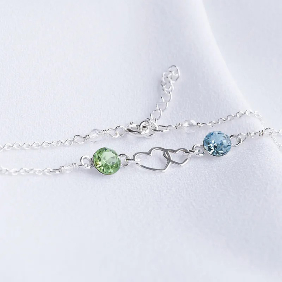 For Love - forever linked together Double Heart Custom Birthstone Bracelet
