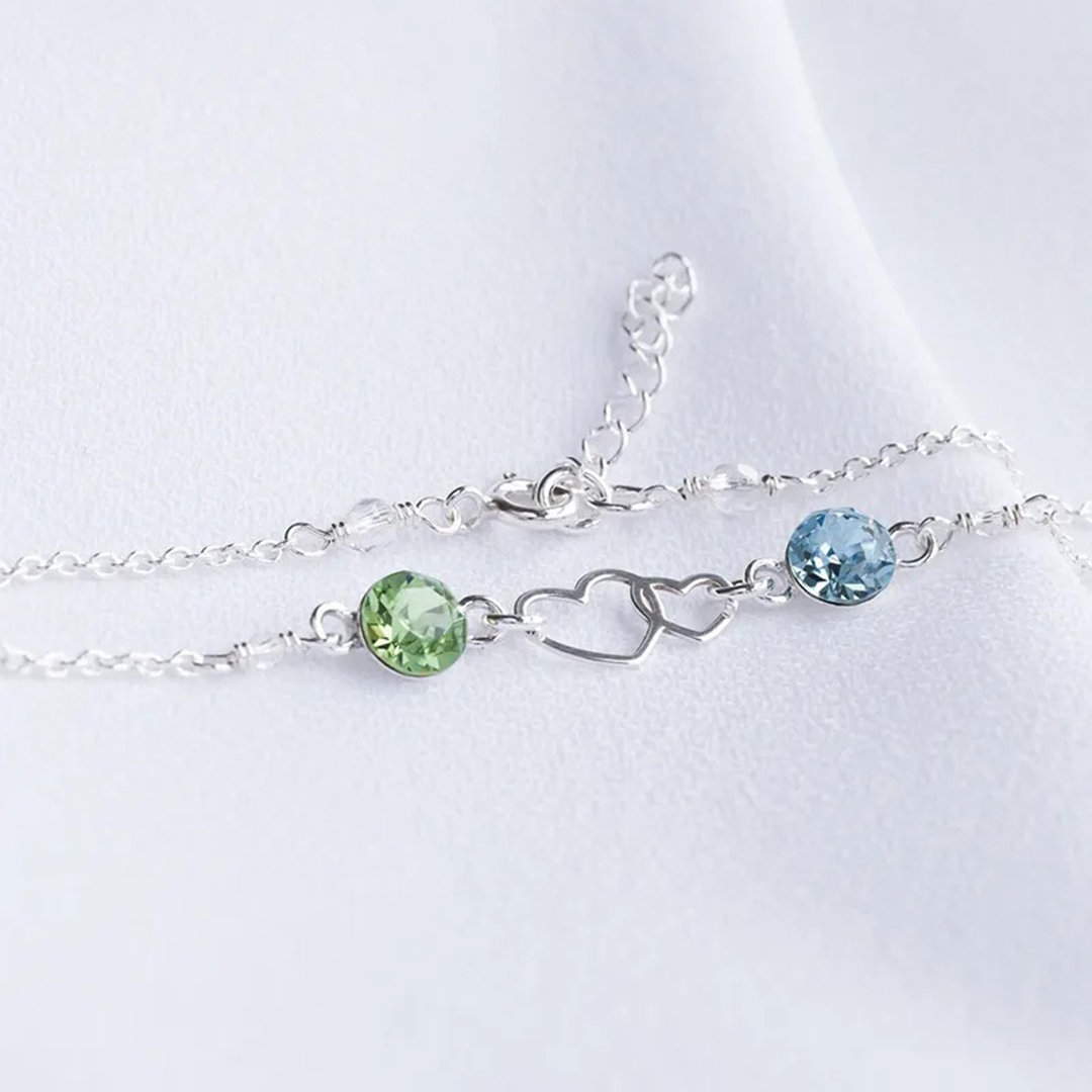 For Love - forever linked together Double Heart Custom Birthstone Bracelet