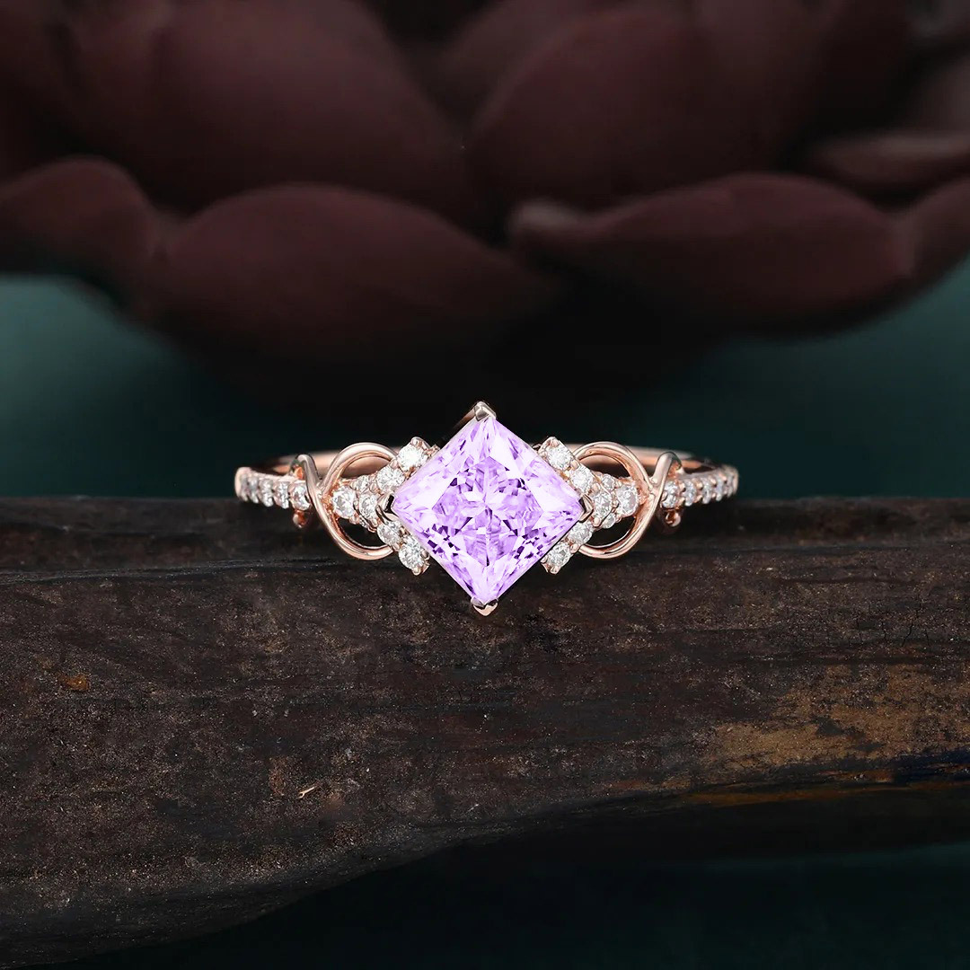 Alzheimer dementia awareness Purple Cut Moissanite Ring