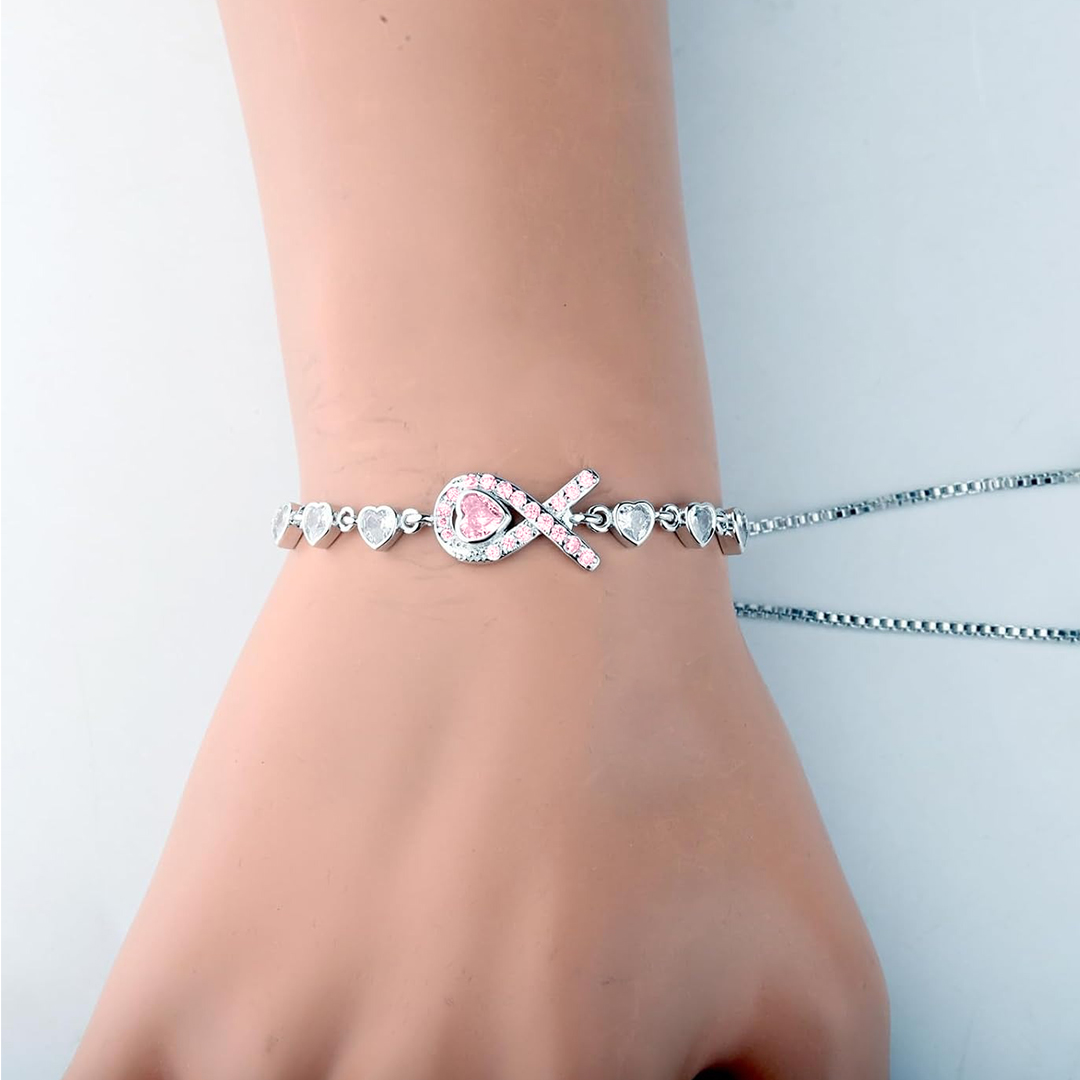Breast Cancer Awareness-I am enough Pink Ribbon Heart Bracelet