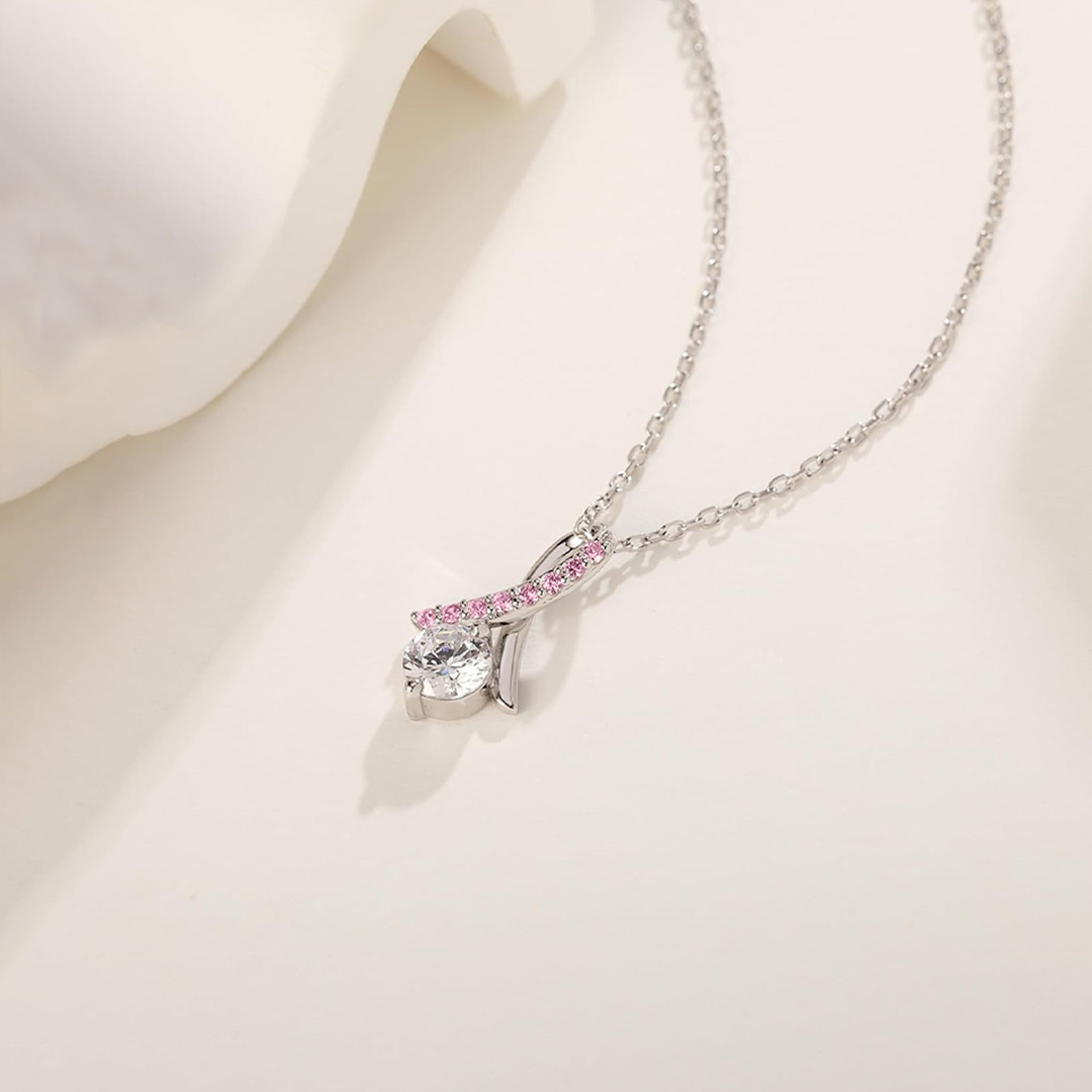 Breast Cancer Awareness-Pink Cross Diamond Embrace Necklace