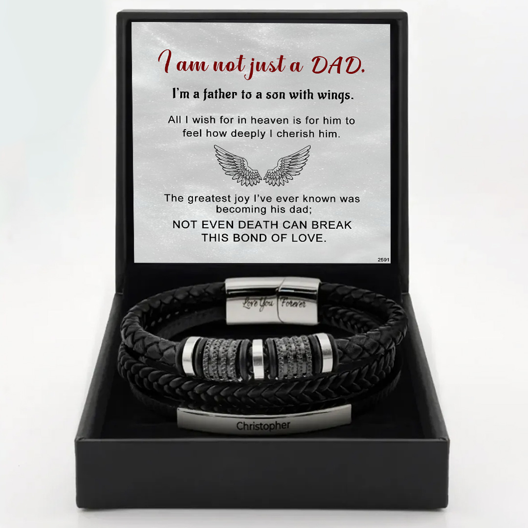 I’m a father to a son with wings-Customized name leather bracelet