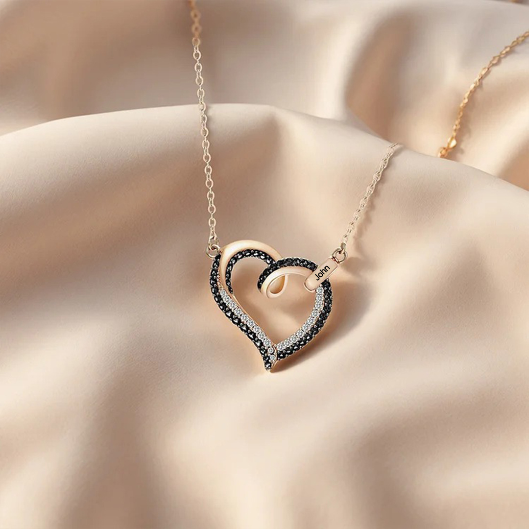 I am a mother to a son with wings-Black diamond heart name customized necklace