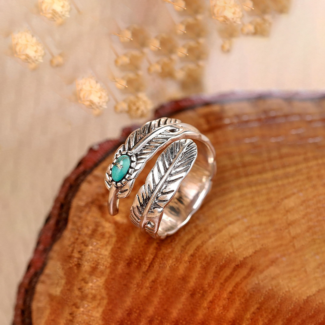 PTSD Awareness- Turquoise Feather Ring