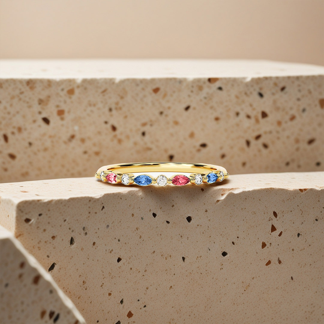DIABETES AWARENESS-Cyan Diamond Thin Ring