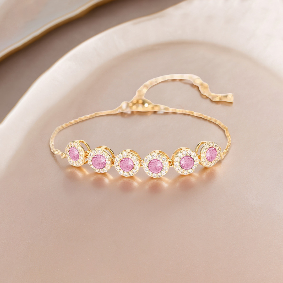 Breast Cancer Awareness Pink Round Diamond Power Bracelet