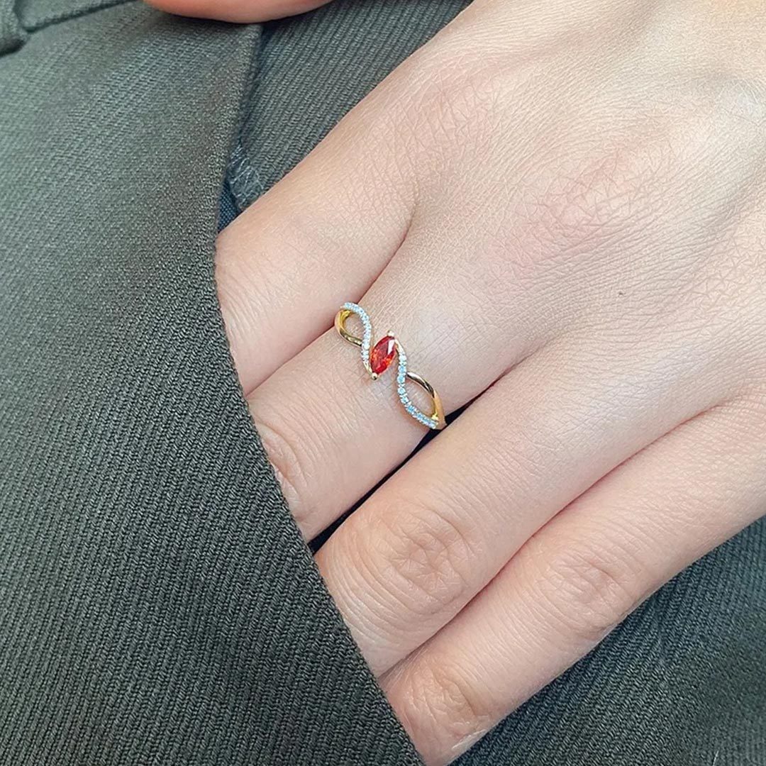 DIABETES AWARENESS-Infinity Red and Blue Diamond Ring
