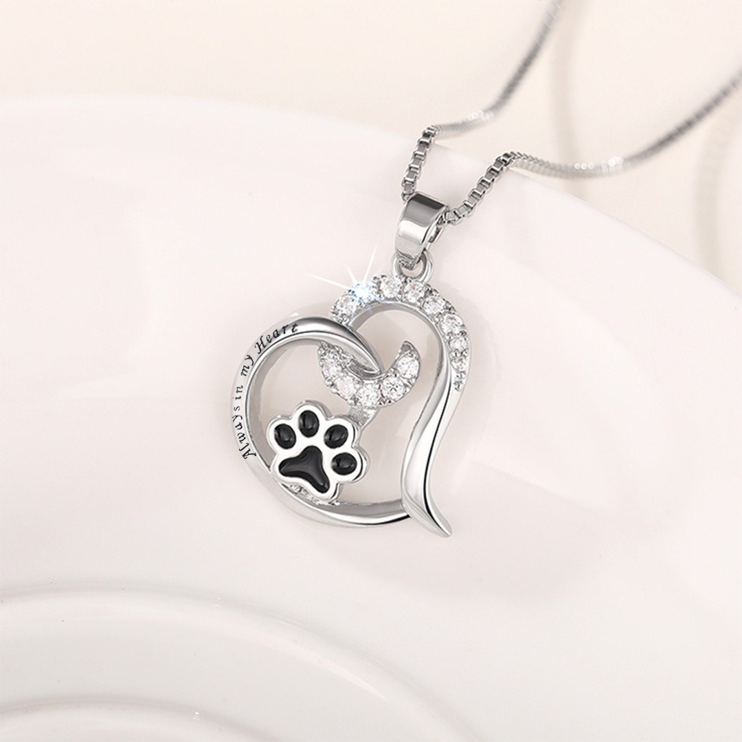 For memorial-To My Furbaby in Heaven Black Paw Print Heart Necklace