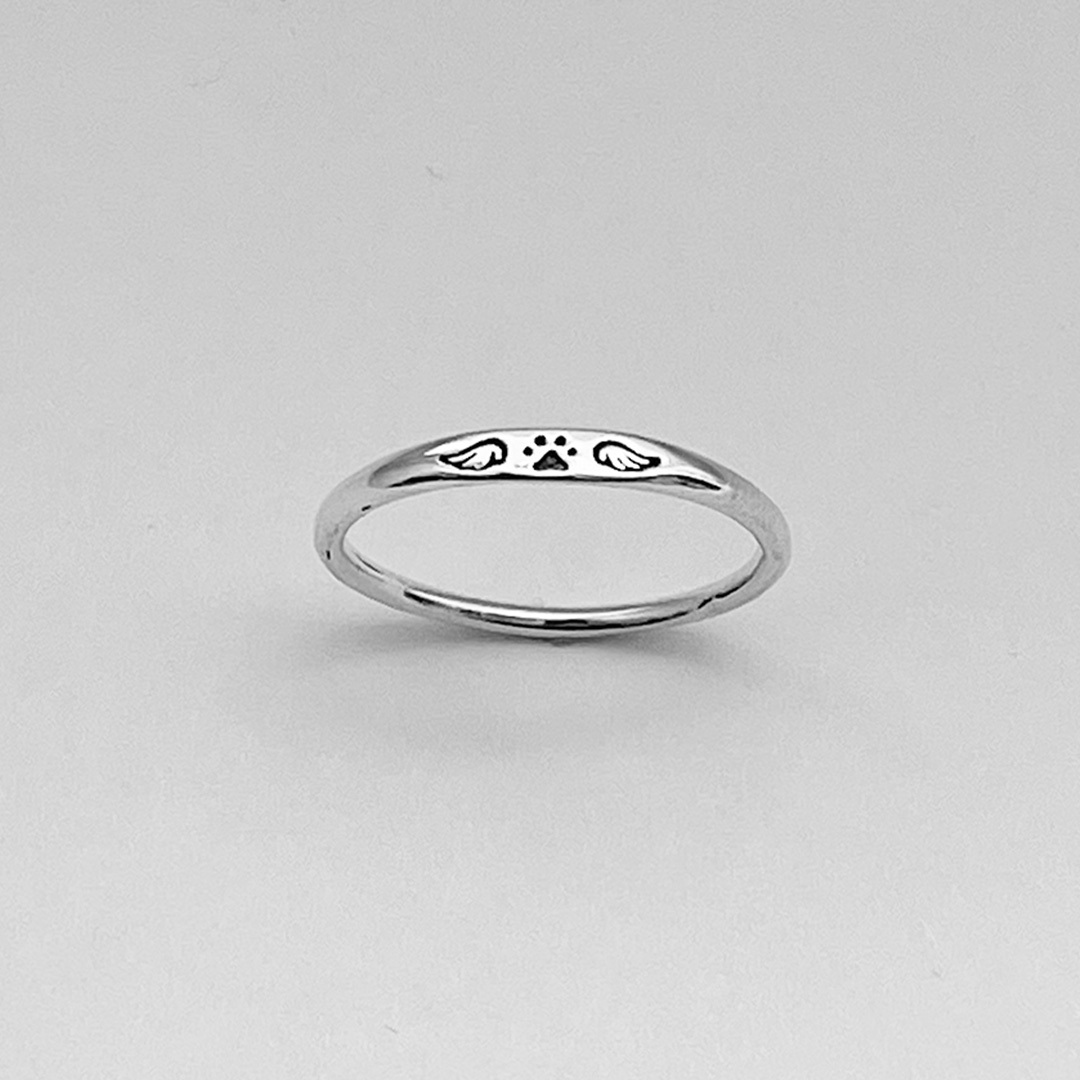 FOR MEMORIAL - Love Never Gone Tiny Paw With Wings Ring