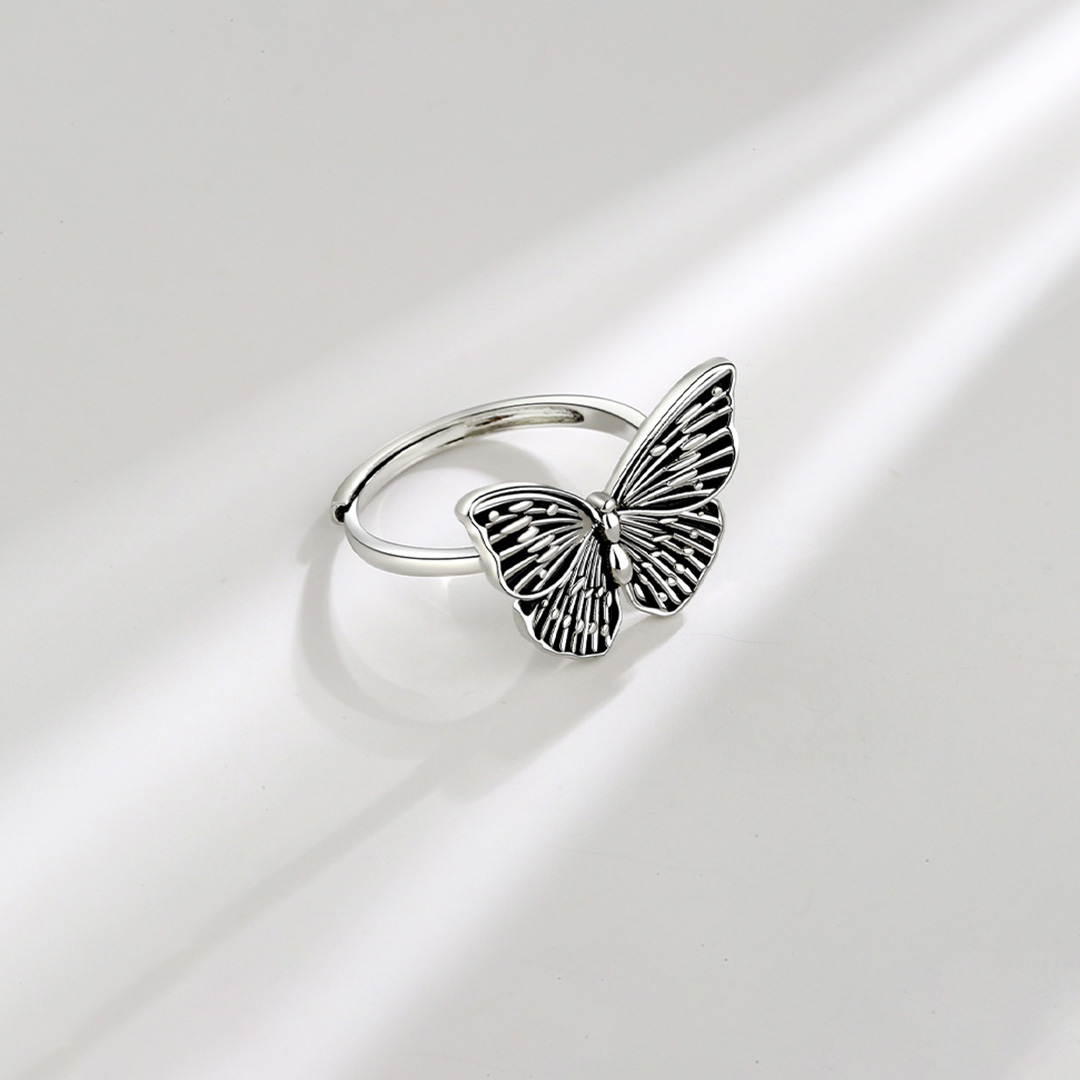 For Memorial-Black Butterfly Adjustable Ring