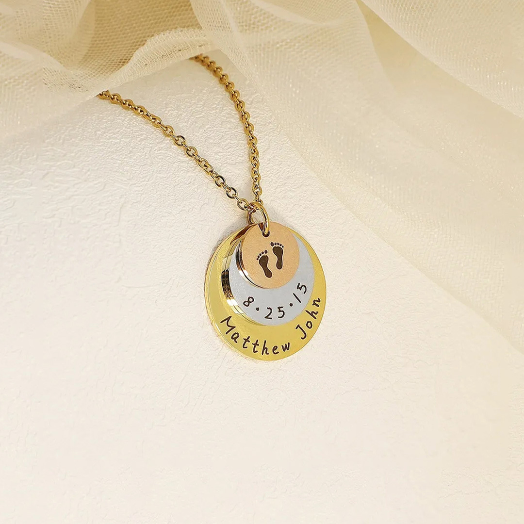  Mama of an Angel- Round plate date name customized necklace