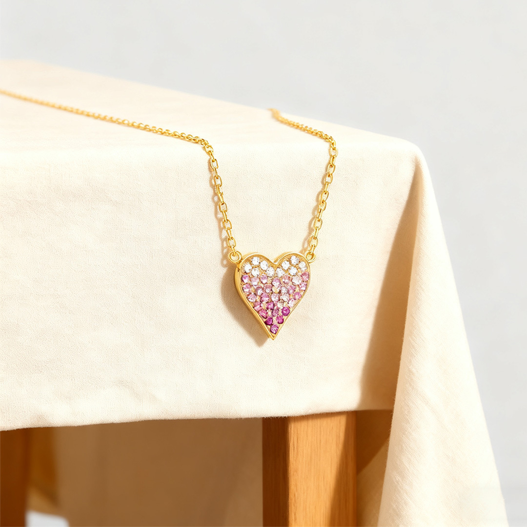 Breast Cancer Awareness-Gradient pink heart necklace