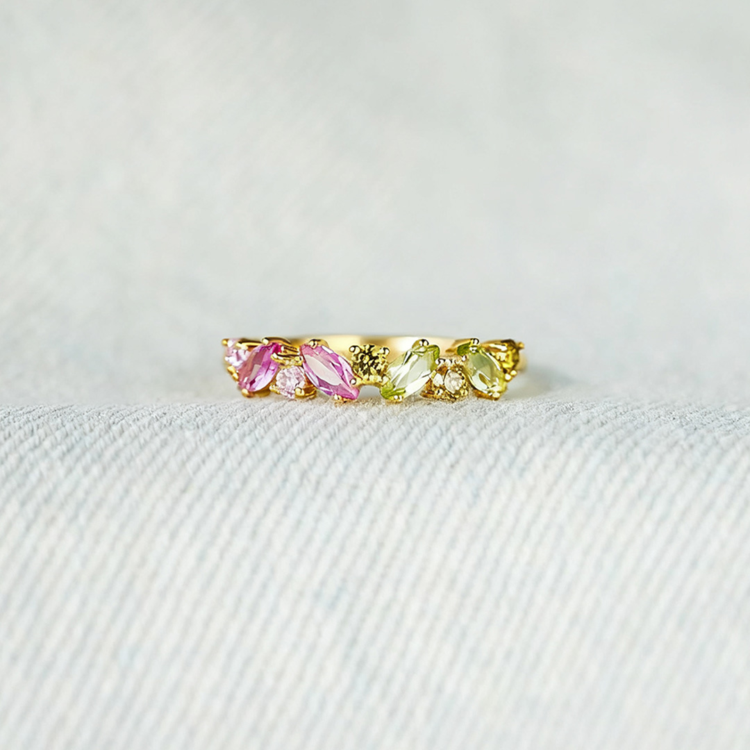 Breast Cancer Awareness-Pink green oval diamond ring
