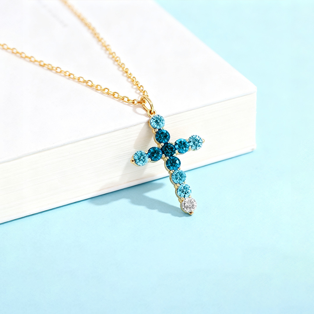 Autism Awareness-Blue Gradient Cross Necklace
