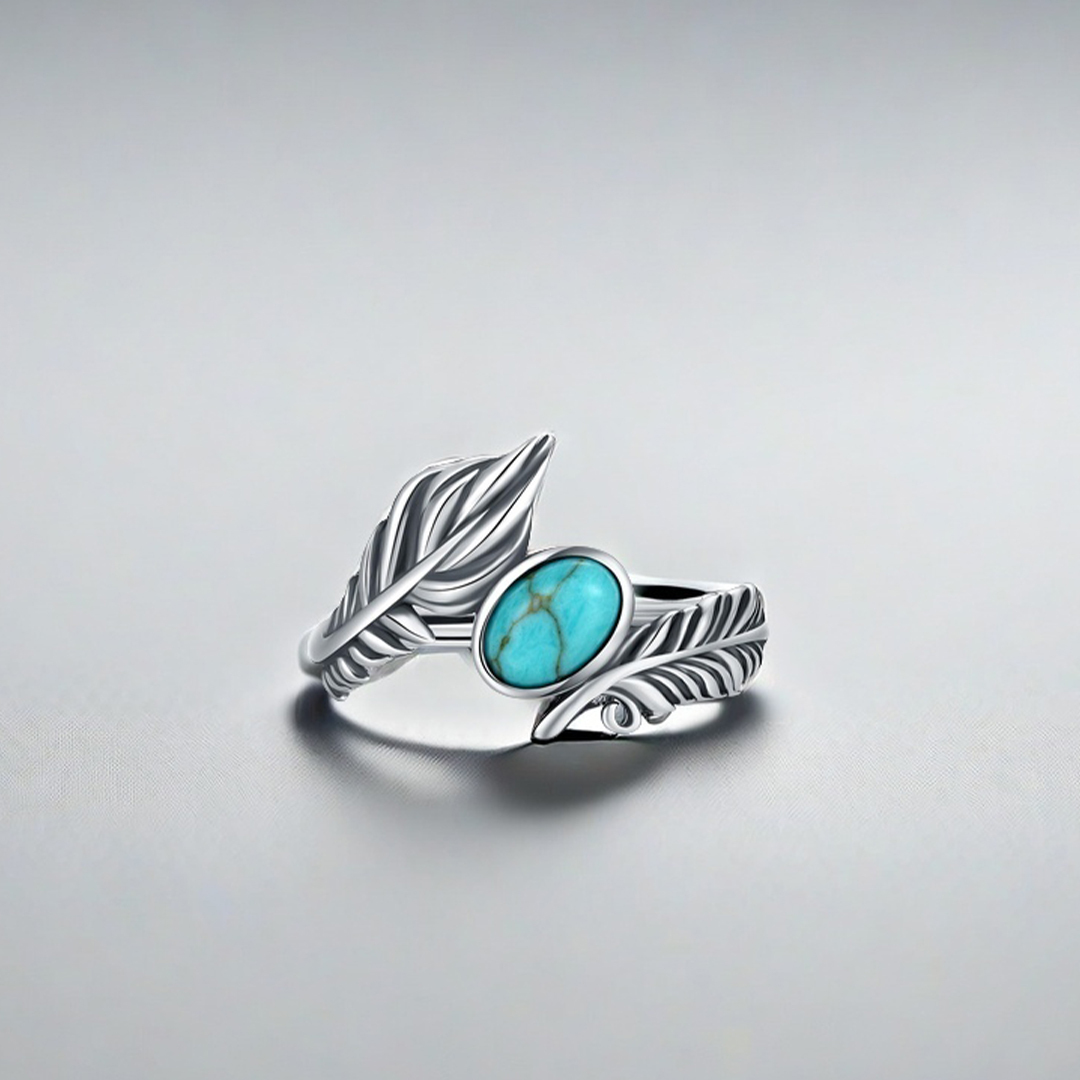 For Memorial - Turquoise Open Adjustable Angel Wing Rings
