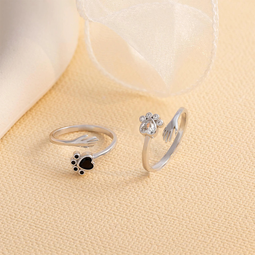 For Pet - Personalized Pet Paw Sterling Silver Hug Ring