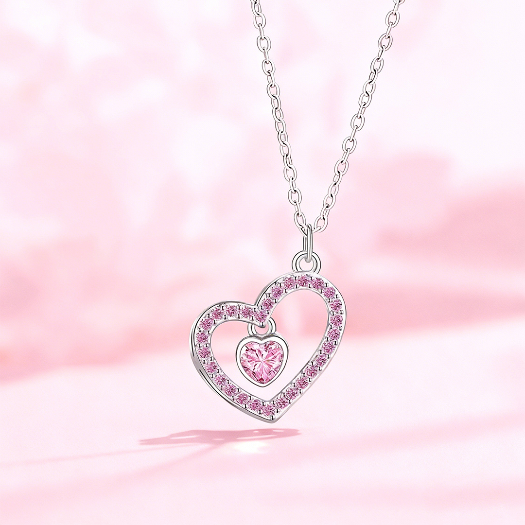 Breast Cancer Awareness-Pink Diamond Heart Necklace