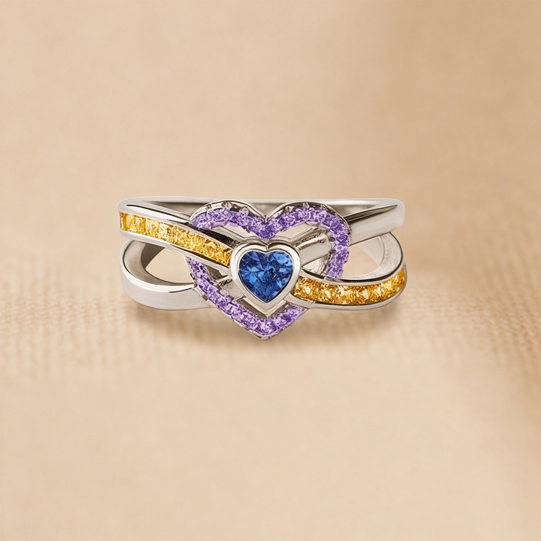 Bladder Cancer Awareness-Purple Yellow Blue Infinity Heart Ring