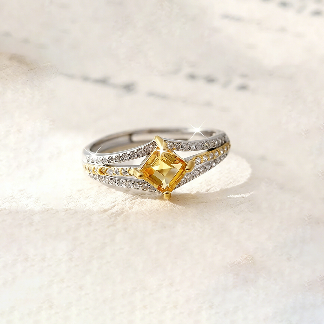 Endometriosis Awareness-Multi Layer Yellow Diamond Open Ring