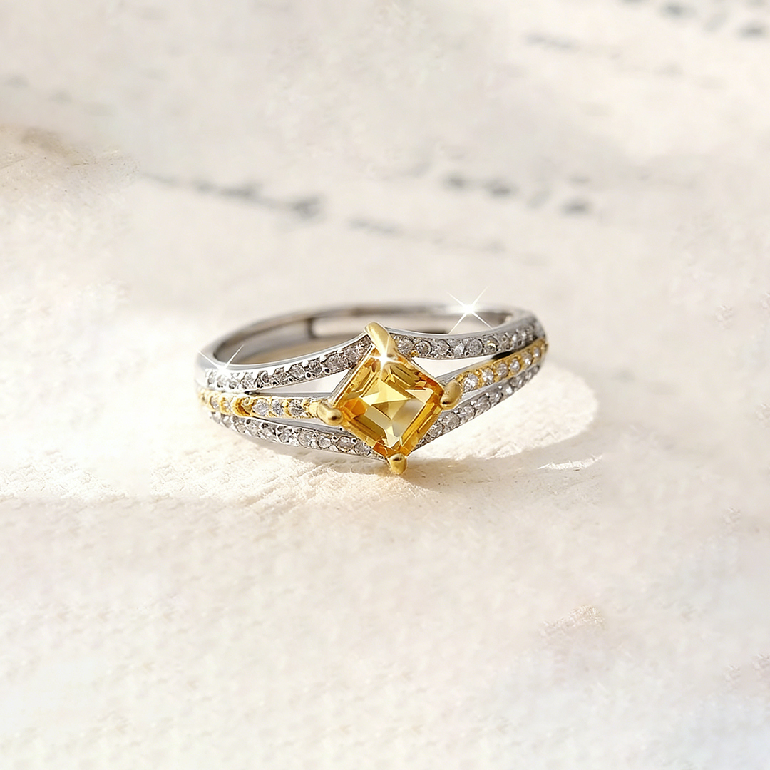 Endometriosis Awareness-Multi Layer Yellow Diamond Open Ring