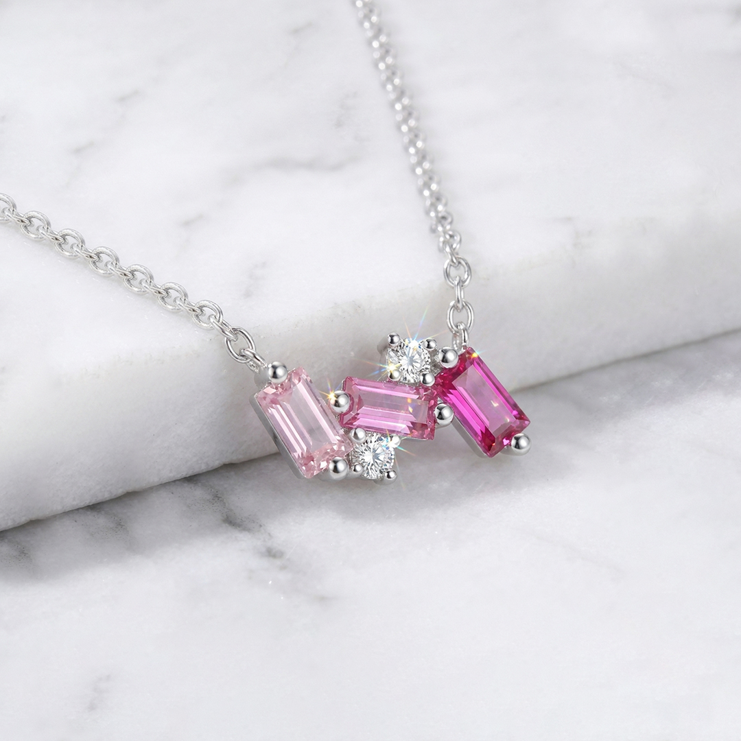 Breast Cancer Awareness-Pink Crushed Diamond Necklace