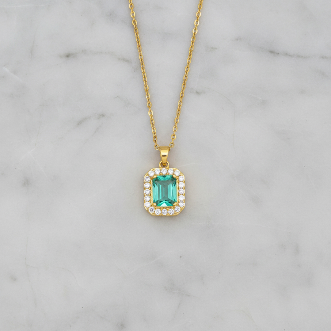 Green Square Cut Diamond Necklace