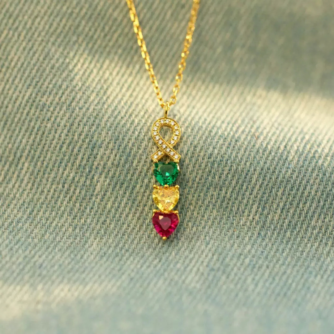 For Mom-Ribbon Heart Birthstone Personalized Necklace