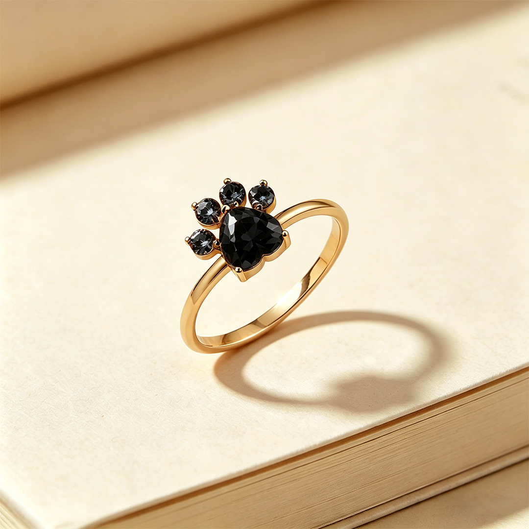 Full Diamond Paw Print Slim Ring