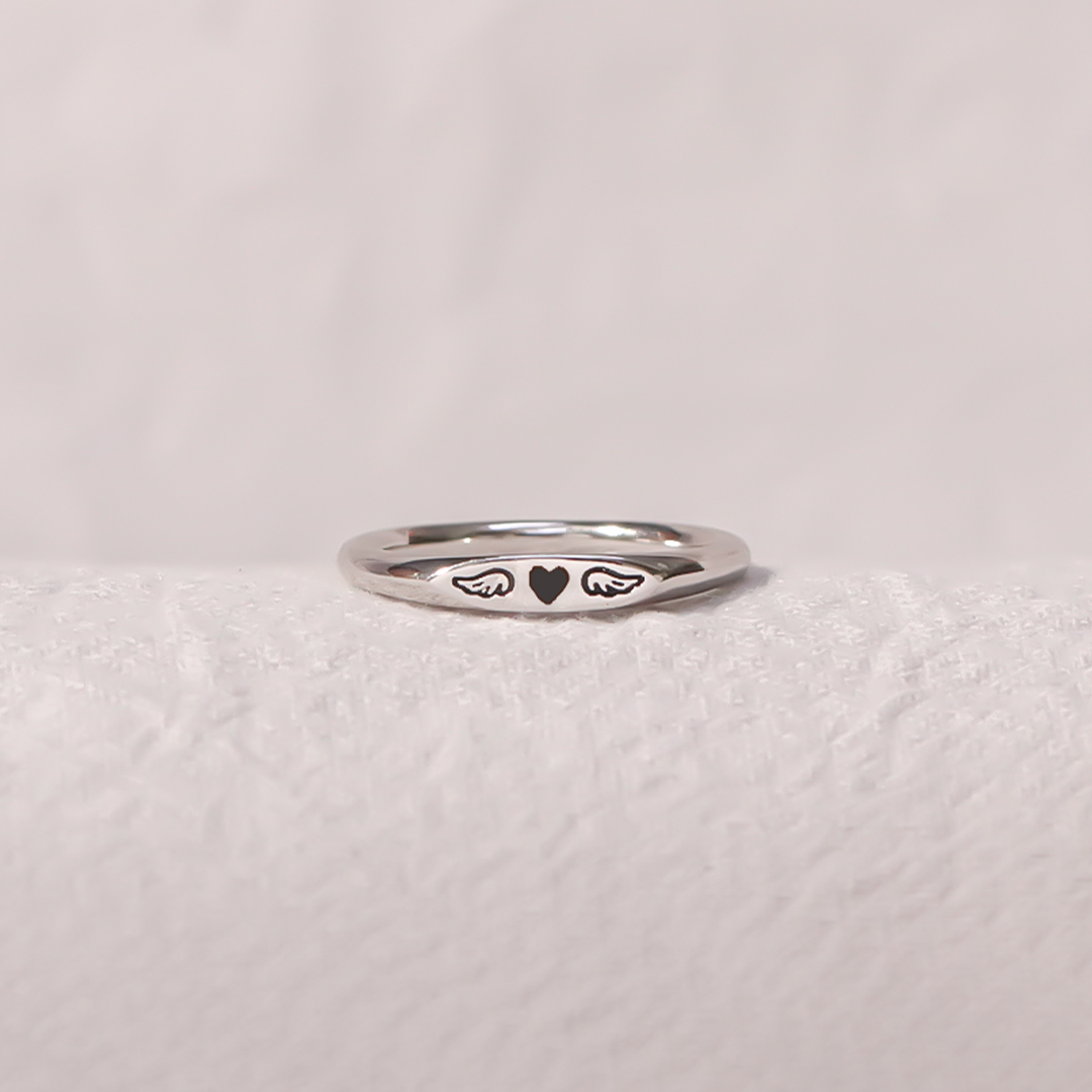 For Memorial - Tiny Heart With Wings Ring