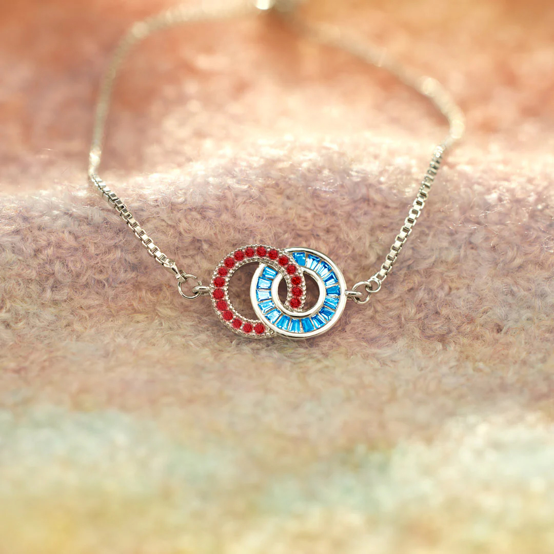 Red and Blue Birthstone Circle Bracelet