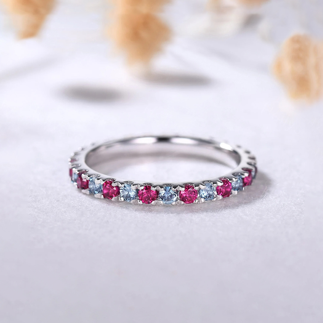 Diabetes Awareness Gift Blue&Red Diamonds Ring