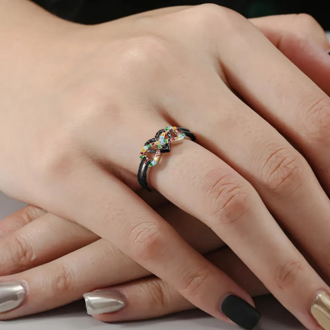 Autism Awareness-Colored Diamond Double Bar Infinity Love Ring