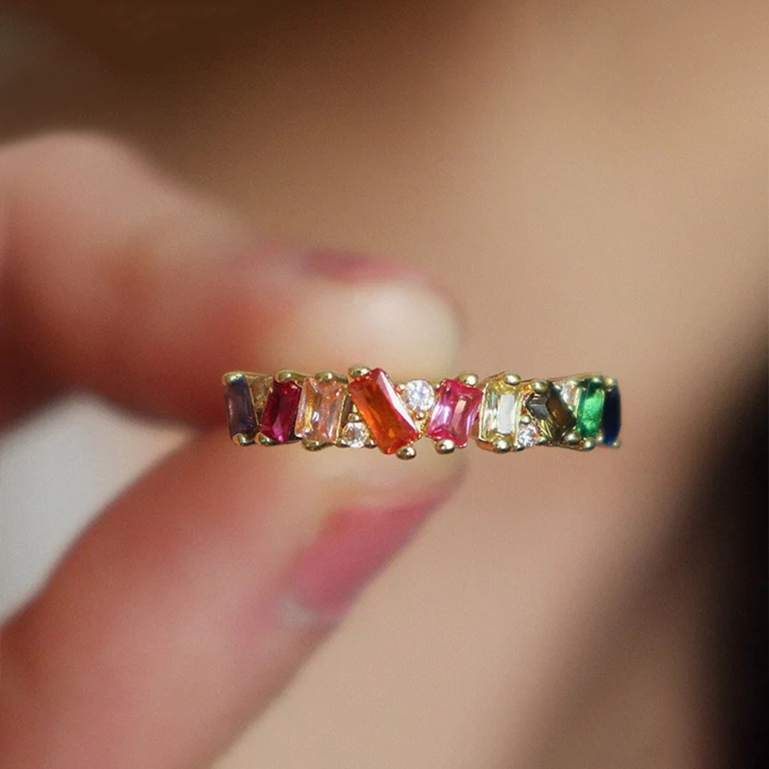 You Are the Rainbow of My Life  Colorful Crystal Ring
