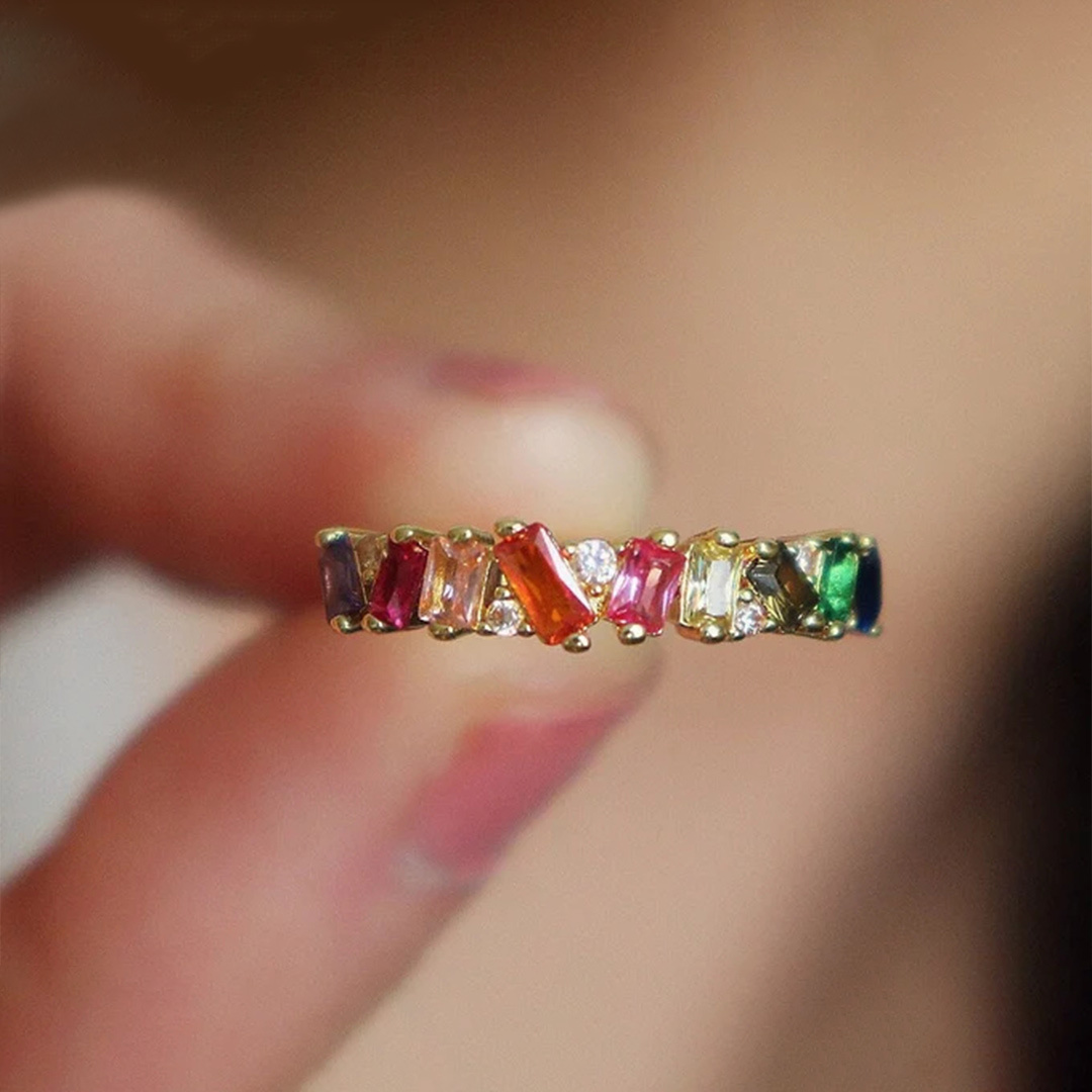 You Are the Rainbow of My Life Colorful Crystal Ring
