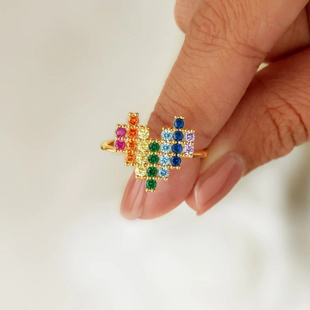 You Are the Rainbow of My Life  Heart Rainbow Adjustable Ring