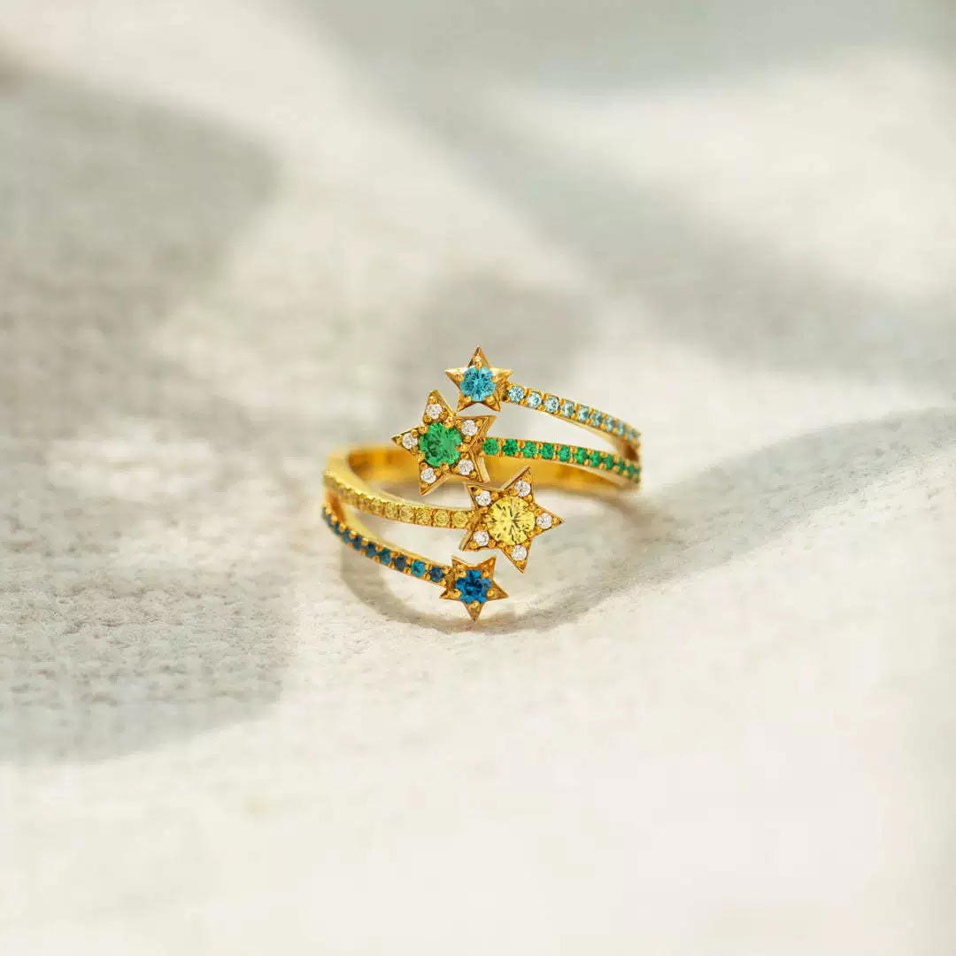 Autism Awareness-Open Four Star Pavé Ring