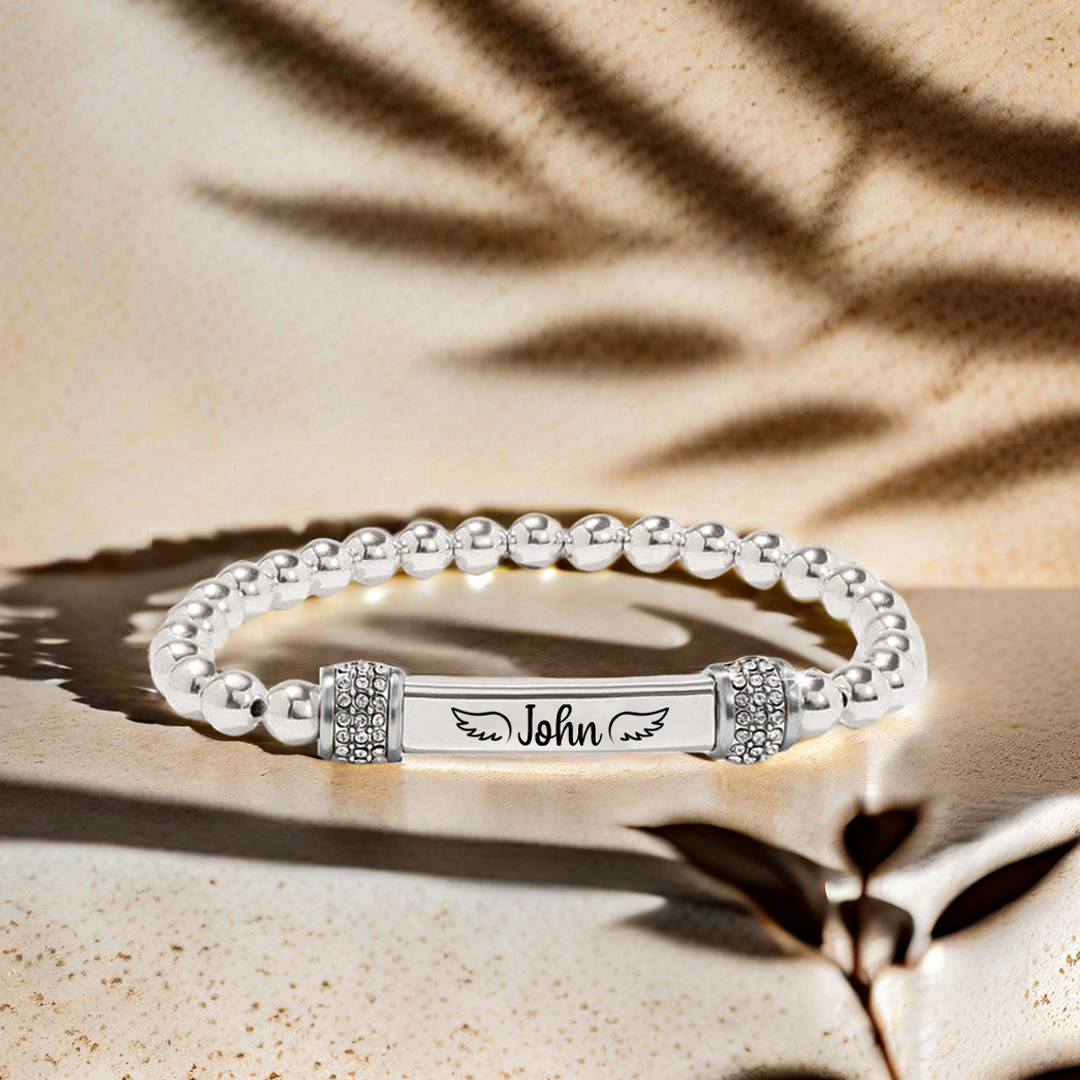 For Memorial -  I'm a Mom to a Son With Wings Custom Name Bead Bracelet