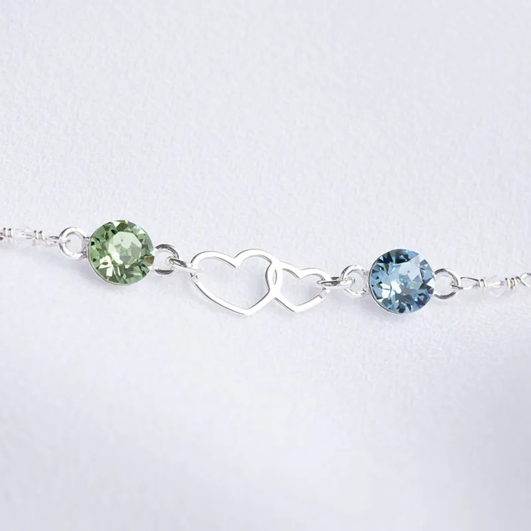 For Love - forever linked together Double Heart Custom Birthstone Bracelet