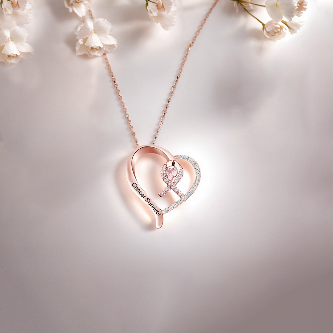 Breast Cancer Awareness-Survivor Pink Ribbon Rhinestone Necklace