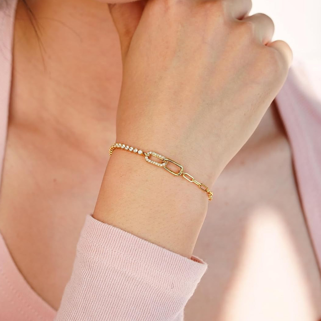 For Love - forever linked together Double Link Gold Bracelet