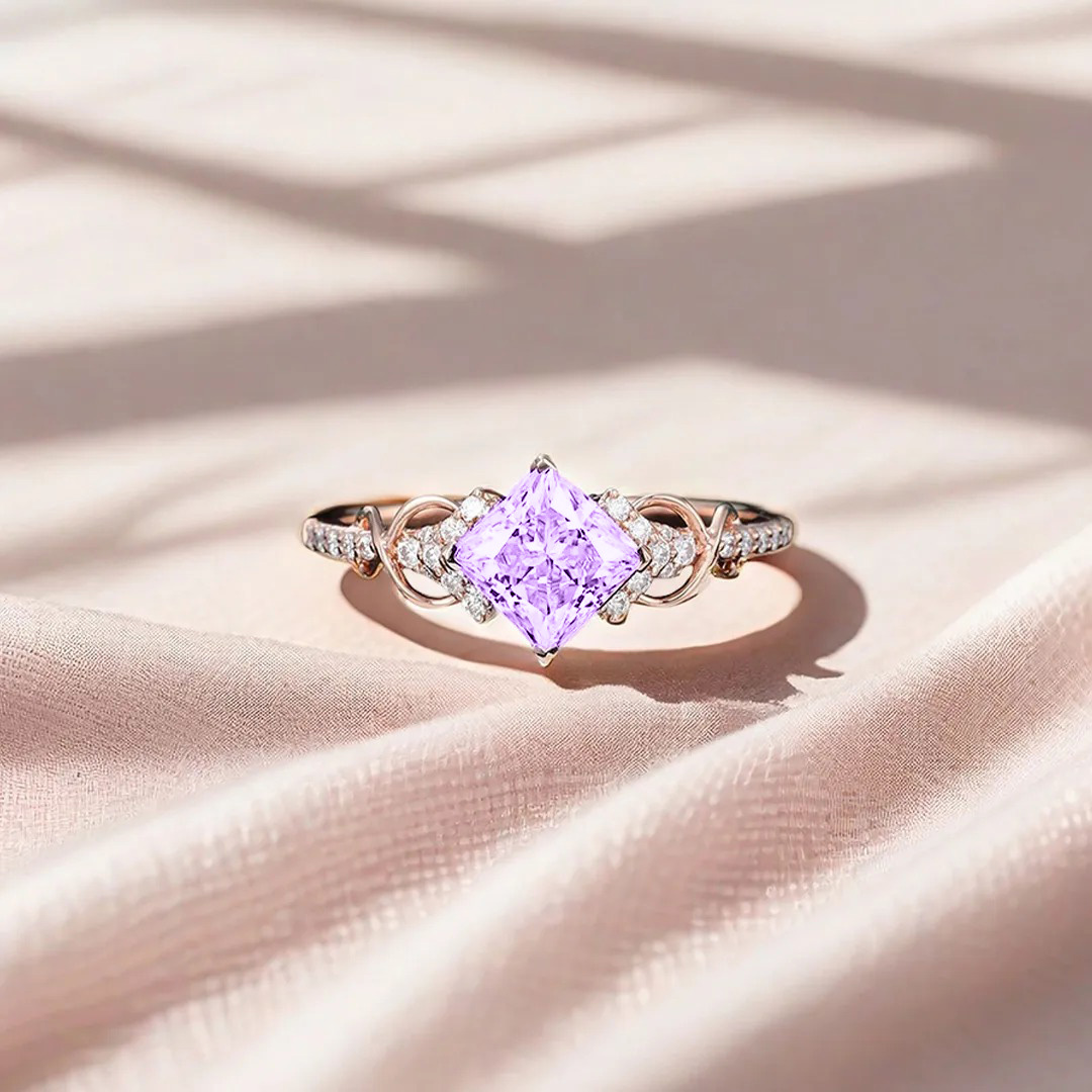 Alzheimer dementia awareness Purple Cut Moissanite Ring