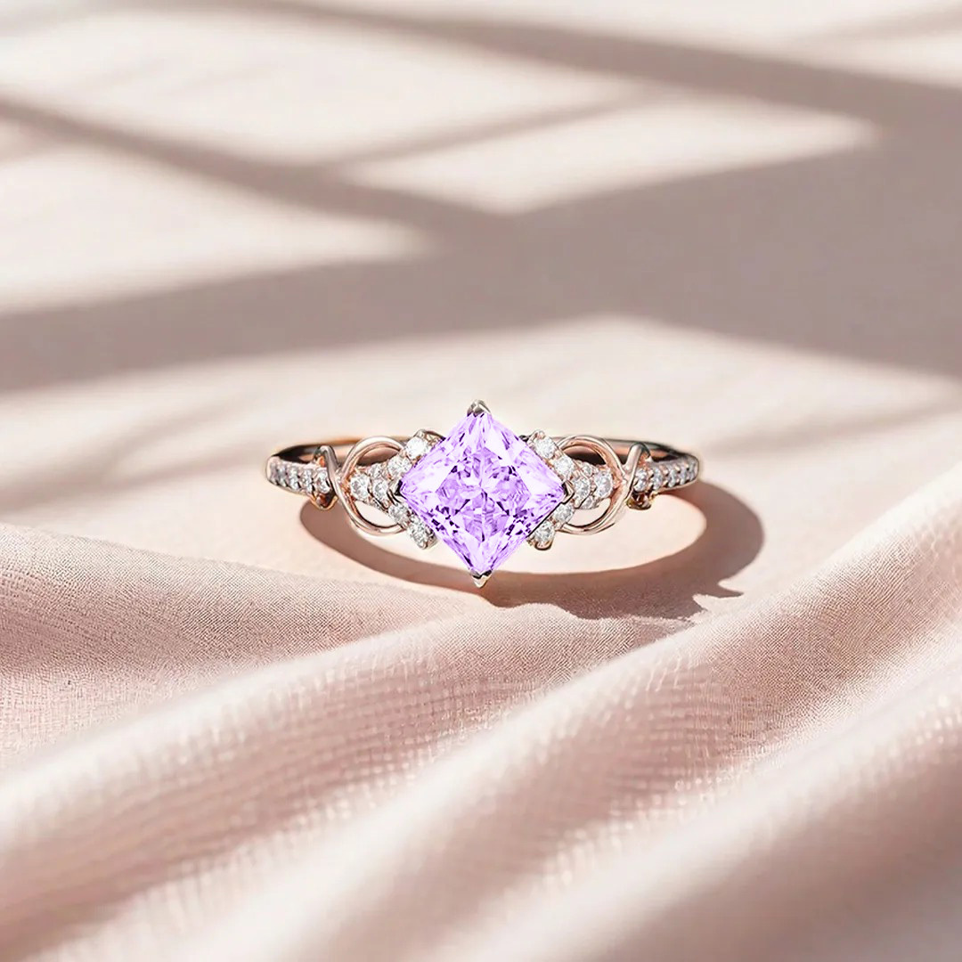 Alzheimer dementia awareness Purple Cut Moissanite Ring