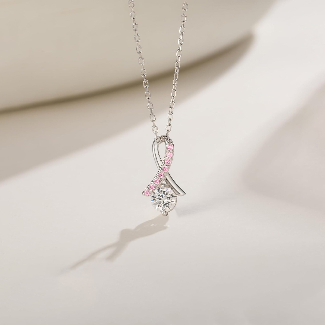 Breast Cancer Awareness-Pink Cross Diamond Embrace Necklace