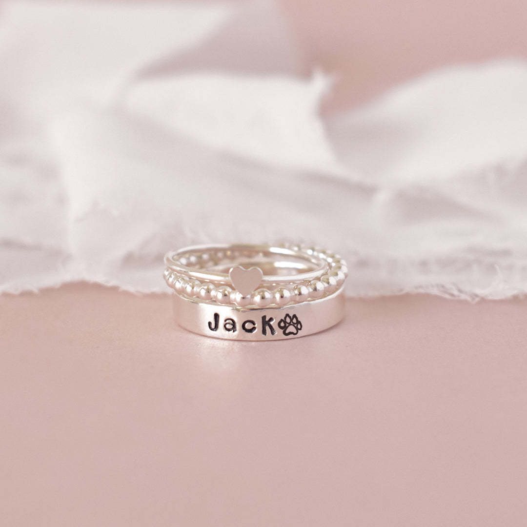 To My Furbaby in Heaven-Pet paw print heart three-layer stacking name customized ring