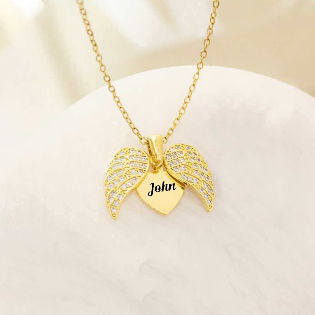 I am a mother to a son with wings-Custom Name Heart Wing Necklace