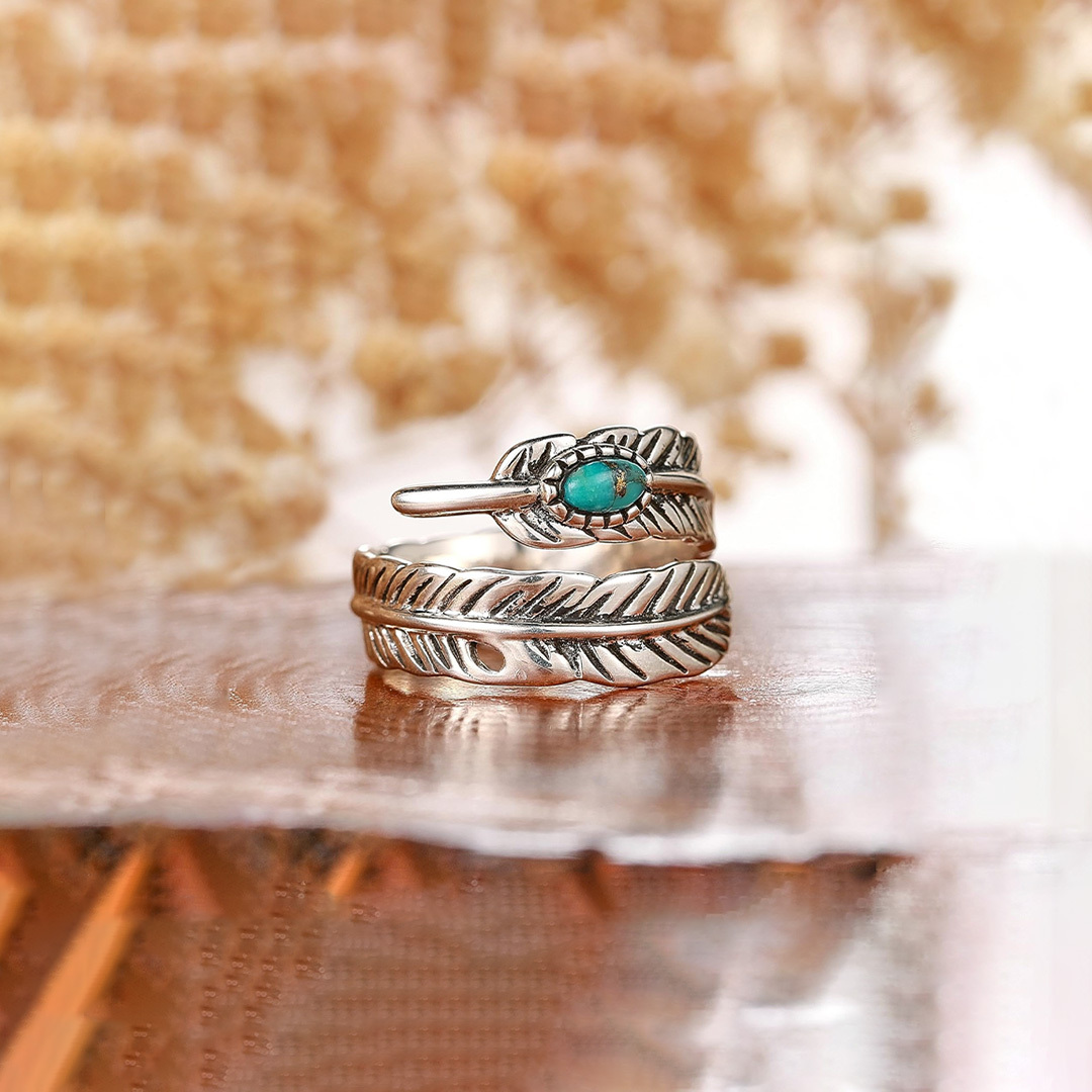 PTSD Awareness- Turquoise Feather Ring